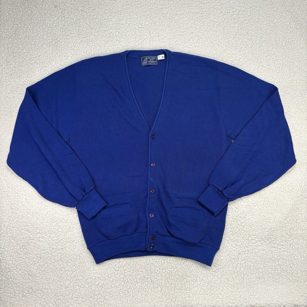 Vintage Peconic Bay Traders Cardigan Mens XL Blue Knit Acrylic Golf USA Made